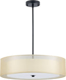 20 Inch Black Drum Pendant Light With Fabric Shade Three Light Matte Finish For Living Room
