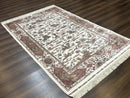 Turkish Silk Rug 5x8, Ivory, Hunting Design, Animal Pictorials, Bamboo Silk