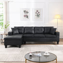 Modern Sectional Sofa Set with L Shape Chaise Lounge, Cup Holder, Black PU, 4 Seat