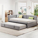 Full Size Upholstered L-Shaped Upholstered Daybed with Twin
Size Pop Up Trundle and USB ports, Gray