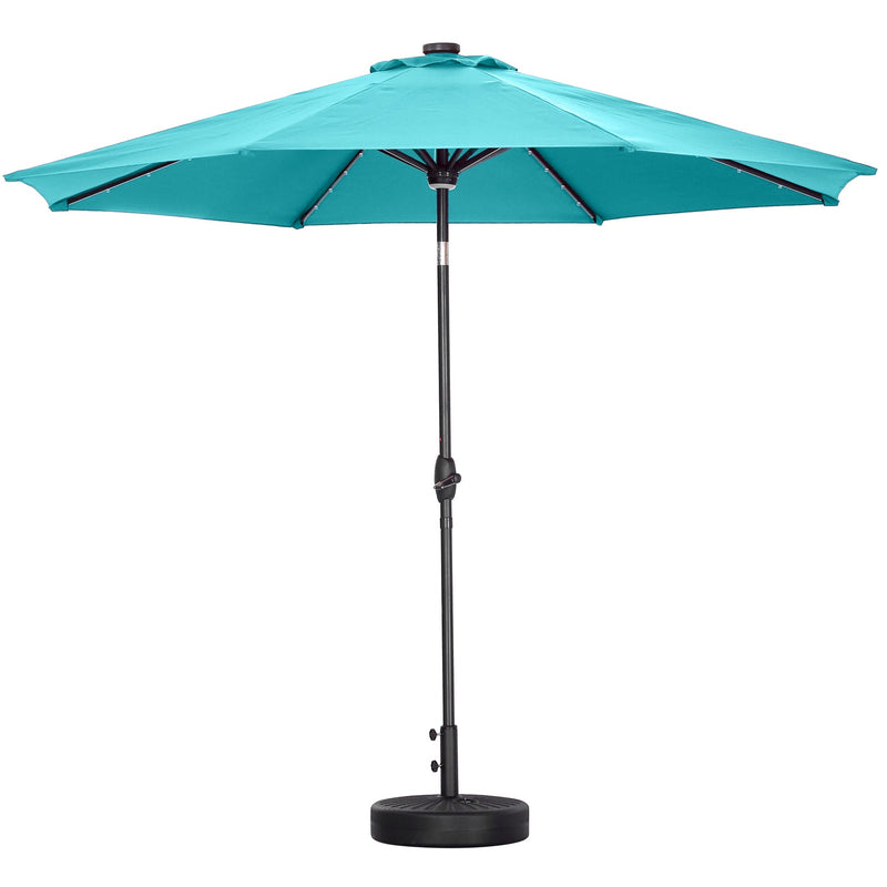 10Ft Solar Powered 32 LED Lighted Aluminum Patio Table Market Umbrella Red