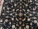 Sino Persian Rug 9x12, High Quality Oriental Carpet, Black and Maroon, Wool and Silk, Allover Floral Pattern, Hand Knotted, Vintage Rug Nice