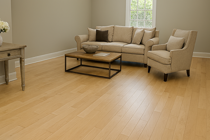 Living room with maple engineered wood flooring prefinished 