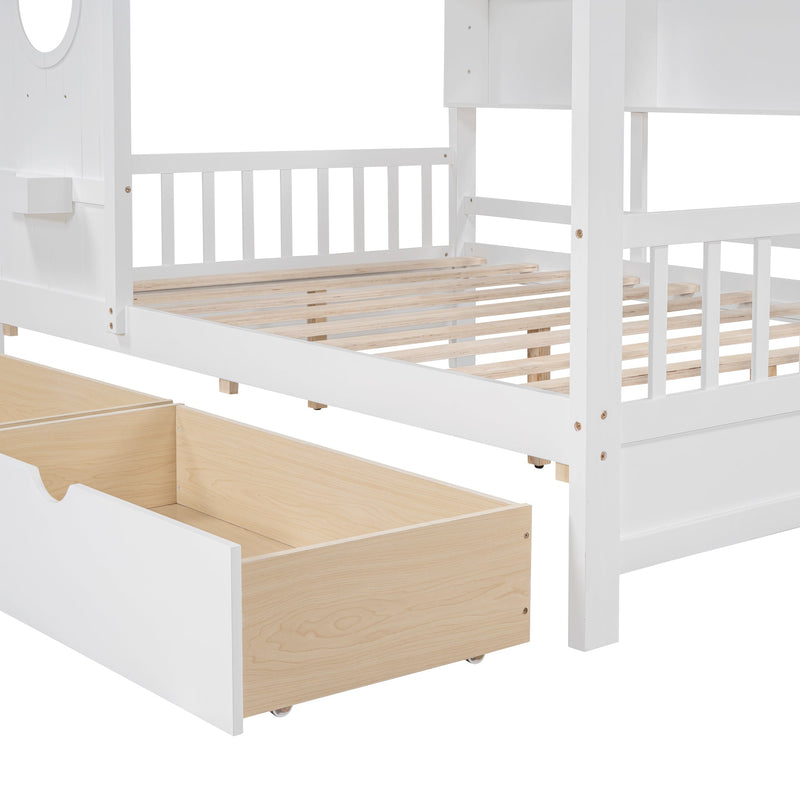 Wooden Full Size House Bed with 2 Drawers,Kids Bed with Storage Shelf, White