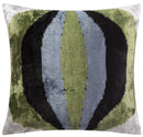 Handmade Velvet Throw Pillow - 16x16 Inches, Naturally Vegetable-Dyed, Premium Down Feather Insert - Green, Black, and Gray Abstract Design, Luxury Home Decor Accent