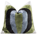 Handmade Velvet Throw Pillow - 16x16 Inches, Naturally Vegetable-Dyed, Premium Down Feather Insert - Green, Black, and Gray Abstract Design, Luxury Home Decor Accent