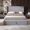 Queen Size Platform Bed with Headboard, Upholstered Platform Bed with Storage, Grey