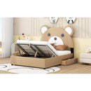 Full Size Upholstery Platform Bed Frame with Cute Bear Shaped Headboard and Two Storage Drawers,Brown