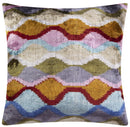 Handmade Velvet Throw Pillow - 16x16 Inches, Naturally Vegetable-Dyed, Premium Down Feather Insert - Multicolor Wave Pattern, Luxury Home Decor Accent