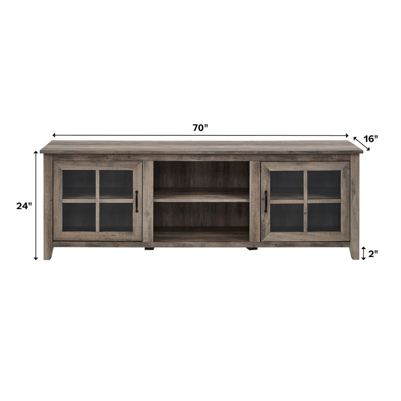 70" Farmhouse Simple Window Pane 2 Door Wood TV Stand