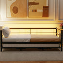 Twin Size Metal Daybed with LED and Adjustable Trundle, Pop Up Trundle, Black