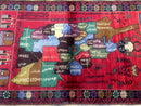 Afghan Rug 3x7, Map of Afghanistan, War Rug, Tribal Rug, Balouch Rug, New, Red