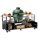 Outdoor Grill Table for Big Green Egg Style BBQ with Metal Grill Cart and Storage Box, Black and Silver, Metal and Stainless Steel, 67x27.8x31 inches