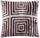 Handmade Velvet Throw Pillow - 16x16 Inches, Naturally Vegetable-Dyed, Premium Down Feather Insert - Brown and Beige Geometric Square Design, Luxury Home Decor Accent