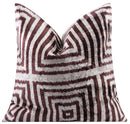 Handmade Velvet Throw Pillow - 16x16 Inches, Naturally Vegetable-Dyed, Premium Down Feather Insert - Brown and Beige Geometric Square Design, Luxury Home Decor Accent