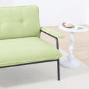 The 53-inch green sofa offers a spacious layout in the small apartment, easily handling various scenarios from watching movies to working