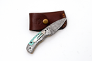 Hand-Forged Damascus Folder | Turquoise Handle, Engraved Bolster & Intricate Scrollwork - TF-076
