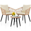 Ainfox 3 PCS Wicker Sofa Patio Bistro Set, Patio Furniture with Glass Top Table and Cushions