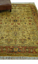Heriz Traditional Design Gold And Rust 5x6.7 Hand Knotted Wool Area Rug