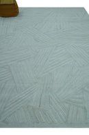 Modern Geometrical Pattern Ivory and Silver Hand Knotted 10x13 Wool Rug