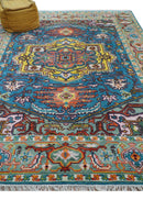 Traditional Medallion Design Blue Hand knotted 8x10 Wool Area Rug