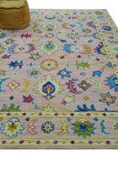 Vibrant Colorful Pink, Olive and Blue Oriental Oushak Hand Tufted Multi Size area rug