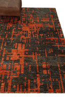 Hand Knotted 4x6 Rust and Charcoal Modern Abstract  Recycled Silk Area Rug