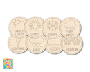 Unfinished Wood Weather Token Pack  | Wild at Play | 8 pc |  3" | 1/8" Wood | DIY Craft Cutout |