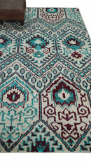 5x8 Hand Knotted Ivory, Blue and Red Antique Contemporary Bamboo Silk Area Rug