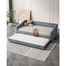 Twin Size Daybed with Twin Size Trundle Upholstered Tufted Sofa Bed, with Button on Back and Copper Nail on Waved Shape Arms-Light Grey