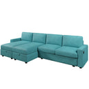 Convertible U-shaped Sectional Sofa with Storage Chaise Lounges & USB Ports, Teal, Twill Polyester, 103.9'