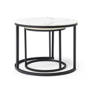Set 2 Coffee Table Nesting White and gray top Black Frame Circular Round and Marble Pattern Wooden Tables, Living Room Bedroom Apartment Modern Industrial Simple Nightstand