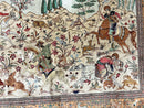 Silk Persian Qum Rug 3x5, Hunting Pattern, Handmade Vintage Carpet, Signed by Master Weaver, Horsemen Pictorials, Super Fine 650 KPSI
