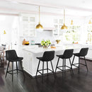 24 Inch Modern Bucket Bar Stool Set Of 3 With Back And Footrest In Faux Leather Black