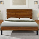 Mid-Century Modern Solid Wood Bed Frame King Size Platform Bed with Six-Piece Headboard Design, No Box Spring Needed, Brown