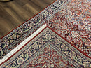 Indo Persian Rug 4x7, Allover Floral Oriental Carpet, Red and Navy Blue, Hand Knotted Indian Kashmiri Traditional Vintage Area Rug 4 x 7 ft