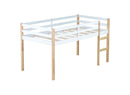 Solid Wooden, Rubber Wooden Twin Loft Bed with Ladder, Bed Platform of Strengthened Slats,Natural-white