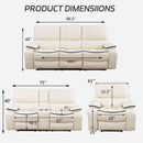 Creamy White Leather Recliner Sofa Set With Storage Console