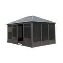 [11X14FT] Alora Meridian Premium Four Season Outdoor Aluminum Hardtop Gazebo Sunroom With Galvanized Steel Roof, Sliding Doors And Movable PVC Screen Walls (SAK88776)