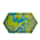 Pottery Hexagonal Jewelry Tray | Yellow & Blue | 6.5" x 4" | Color Crete Creations