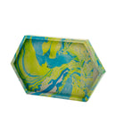 Pottery Hexagonal Jewelry Tray | Yellow & Blue | 6.5" x 4" | Color Crete Creations