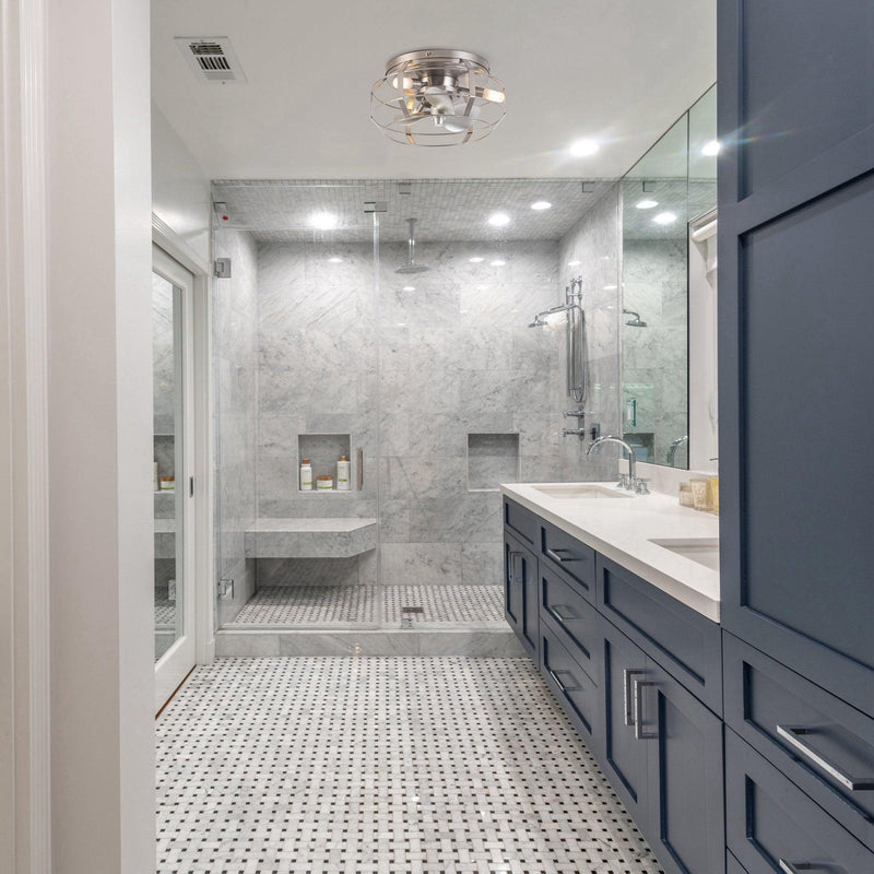 12" Flush Mount Low Profile Caged Small Ceiling Fan with Light and Remote Control