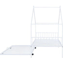 Twin Size Metal House Bed with Twin Size Trundle, White