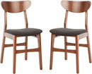 Walnut Finish Dining Chairs With Black Cushions Set Of 2