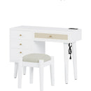 3 Pieces Bedroom Set with Queen Size Wooden Bed Frame, 1 Vintage  Nightstand and 1 Makeup Vanity Set with Stool,White
