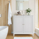 Mid Century Modern Double Door Storage Cabinet With Knobs - White