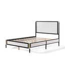 Full size Bed with White Boucle fabric Headboard,Champagne Silver+Black Frame