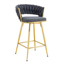 Four-piece rotating swivel chair, black cotton and linen soft seat surface, golden metal legs, rust-proof and wear-resistant, suitable for high tables in restaurants/bars