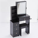 29.2' Small Size Left Bedside Cabinet Vanity Table + Cushioned Stool, 2 AC+2 USB Power Station, Hair dryer bracket, Extra Large Touch Control Sliding LED Mirror, Tri-color Switching, Brightness Adjust