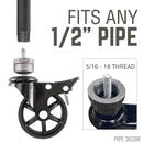 Swivel Caster Wheels for  ½” Pipe with Locking Mechanism (4-Pack)